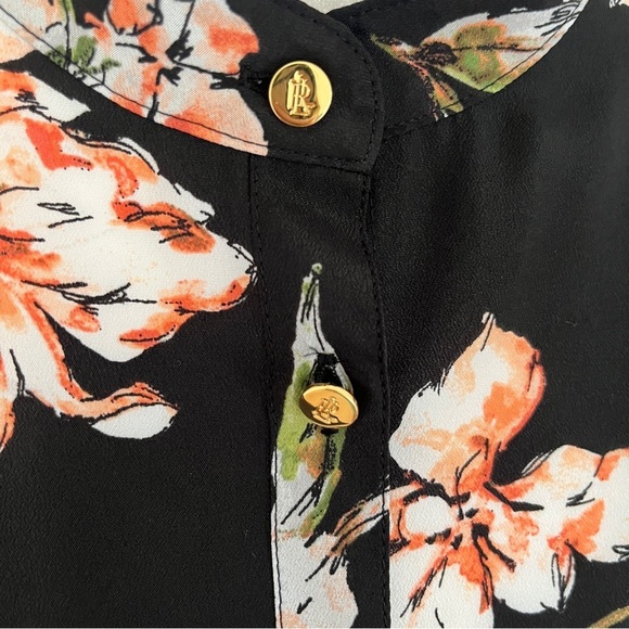 EUC Ralph Lauren Black & Orange Floral Dress Ruffled-Hem Crepe Dress Sz 10 *Q18 - Picture 6 of 7
